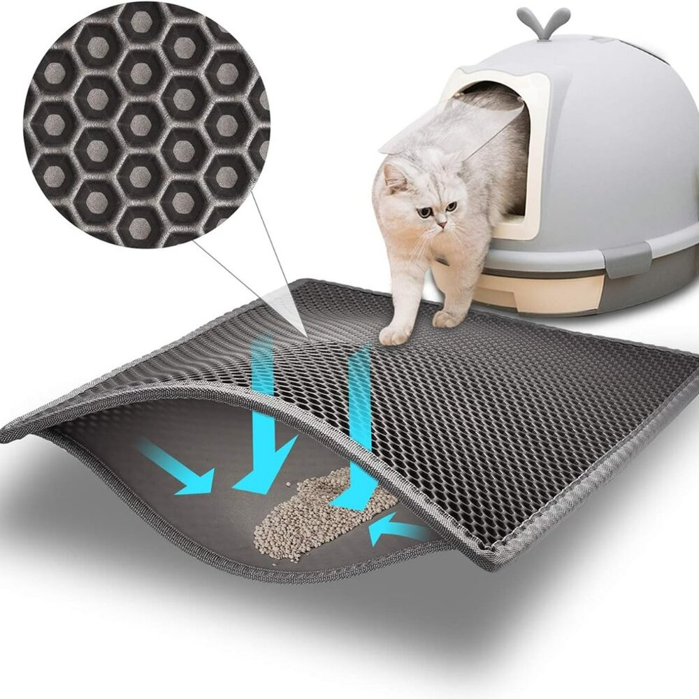 Cat Litter Mat Double Layer Waterproof Urine Proof Trapping Mat 1 Pack Gray, 24x